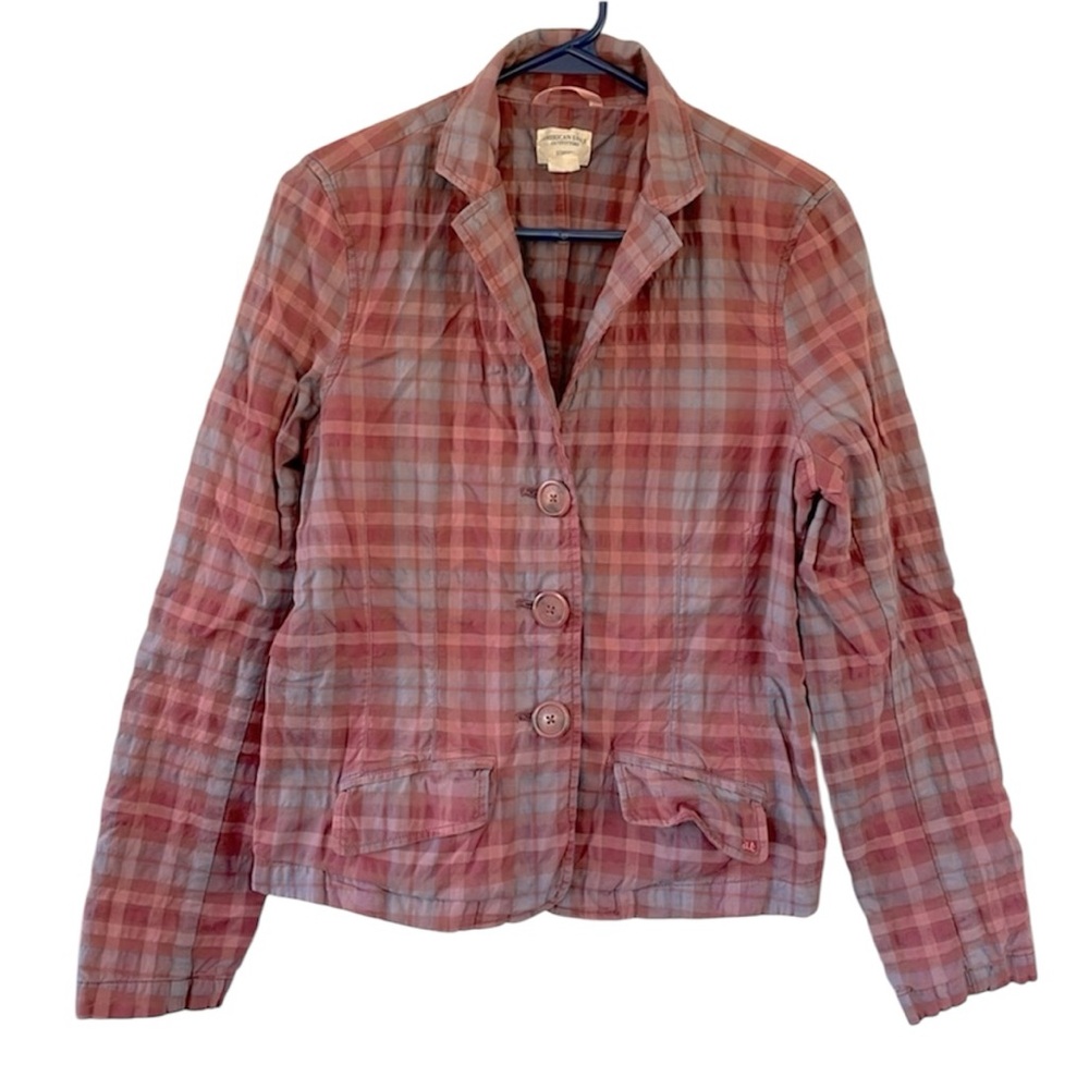 American Eagle Retro Blazer Cotton Stretch Women’s Plaid Plum Large